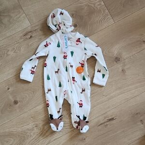 Carter's White One Piece with Santa and Reindeer Print